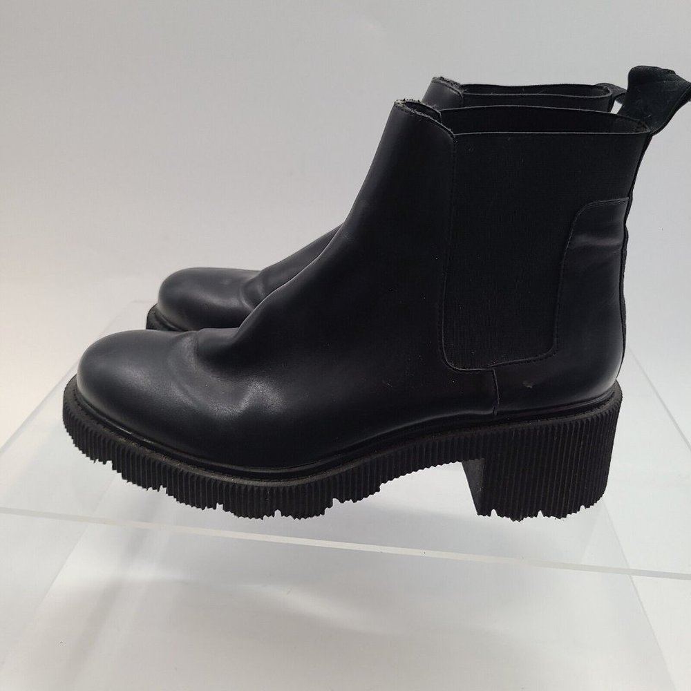 ZARA Women's Black Leather Chelsea Chunky Boots Size: 42 US 11 - Picture 4 of 11